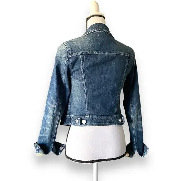 Anthropologie Pilcro Jean Jacket Sz XS Blue Vintage Wash Stretch Denim Trucker - Picture 2 of 12